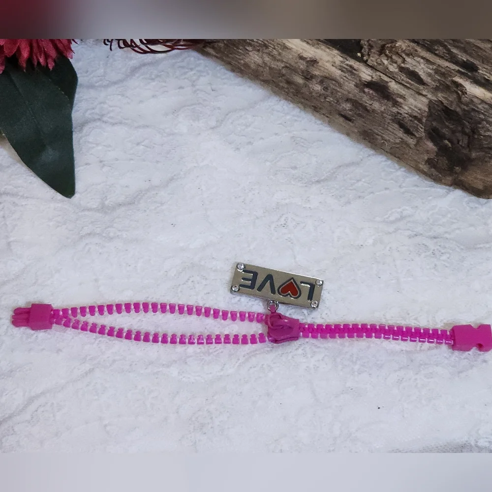 Kids Pink Zipper Bracelet with Love Charm